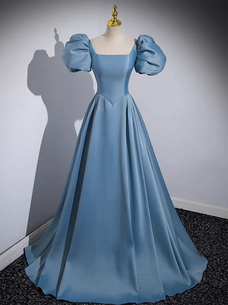 Wholesale A-Line Satin Blue Long Prom Dress Blue Satin Long Evening Dress gowns evening dresses
